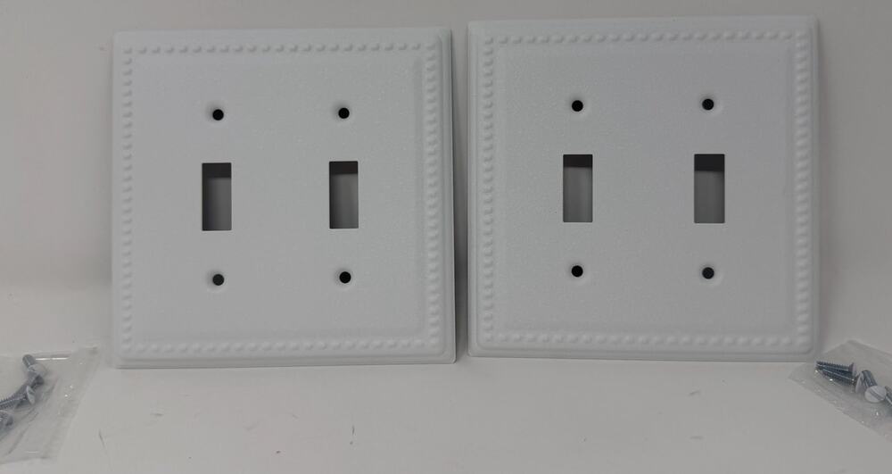 Zillsea White Metal Wall Plate Double Toggle Light Switch Beaded Border Set of 2